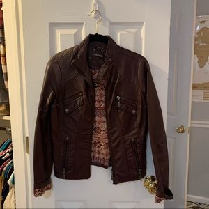 Brown leather jacket - XS
